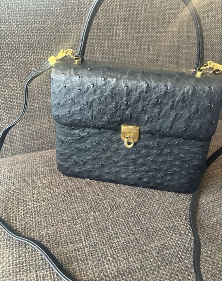 LAUNER LONDON ハンドバッグ ブラック　オーストリッチ　ロウナー