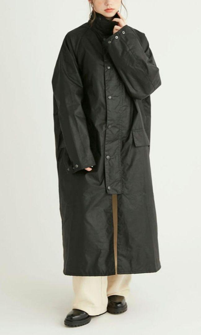 【バッヂ付】Barbour ブラック ロングコートOS WAX BURGHLEY