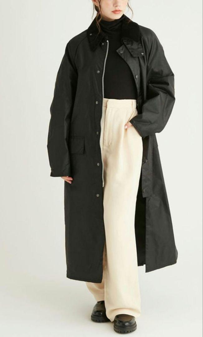 【バッヂ付】Barbour ブラック ロングコートOS WAX BURGHLEY