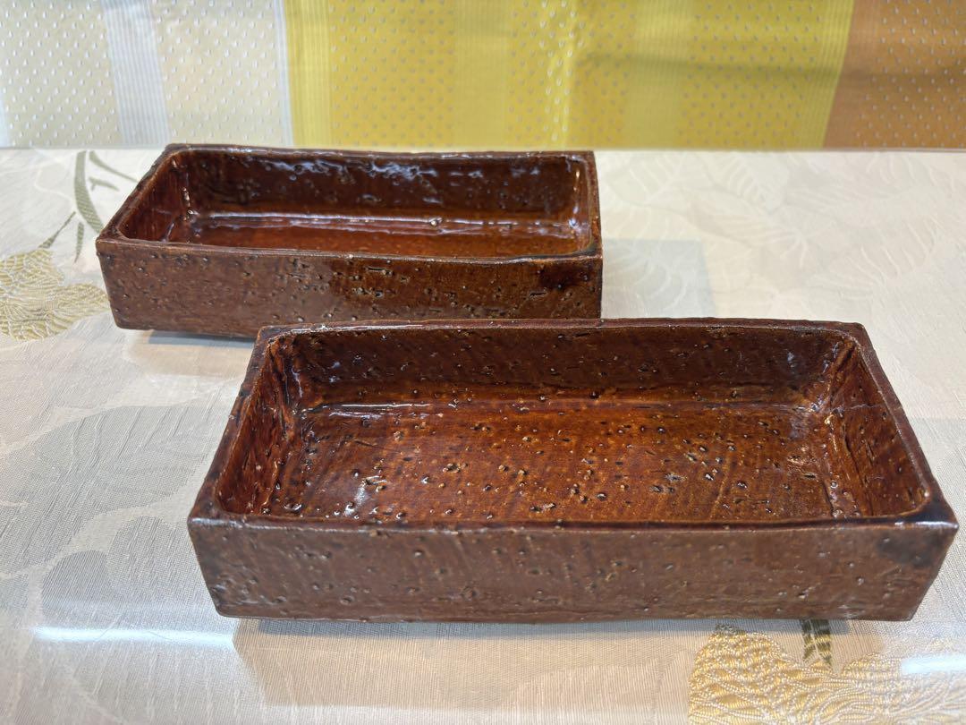 有田焼 長角柿釉多用深皿（2枚組）