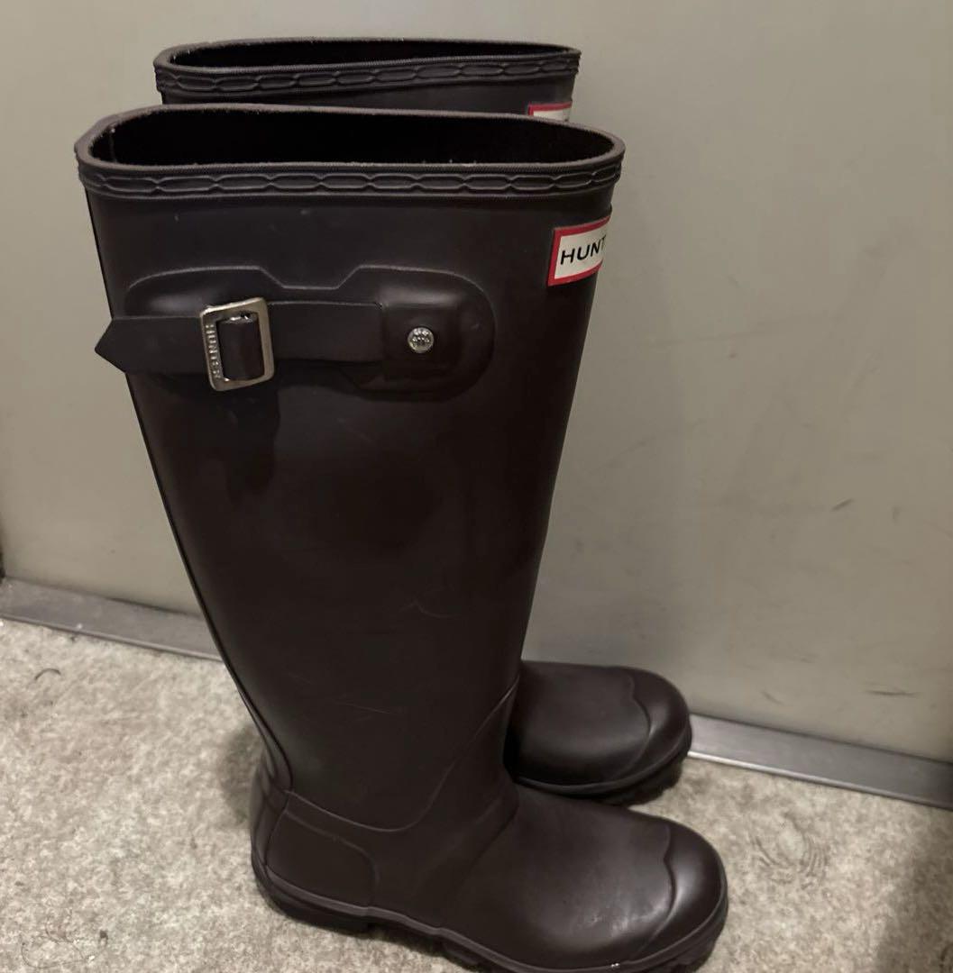 【お値下げ】HUNTER 23㎝ 長靴 ダークブラウン バックル付　レインブーツ