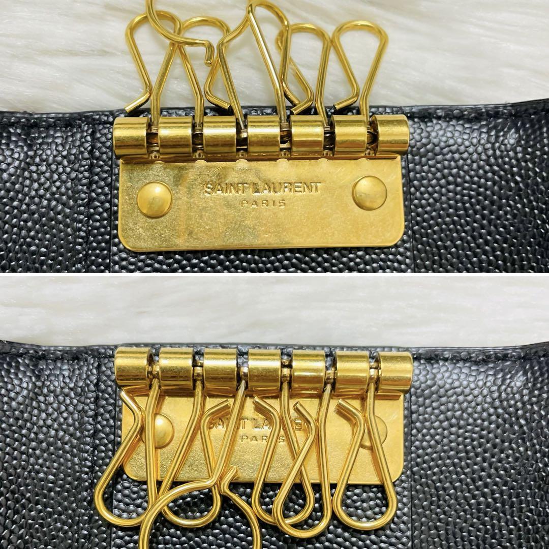 ✨極美品　付属品完備✨サンローラン　キーケース　6連　カサンドラ　キャビアスキン 極美✨サンローラン キーケース 6連 キャビアスキン Vステッチ