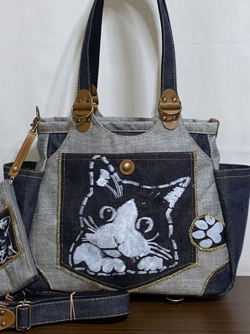 ☆岡山デニム☆ハチワレ猫☆リュック対応☆4wayあおりバッグ