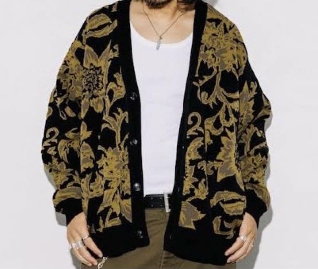 【FREAK\'S STORE】総柄 モール糸 ニットカーディガン ブラック L