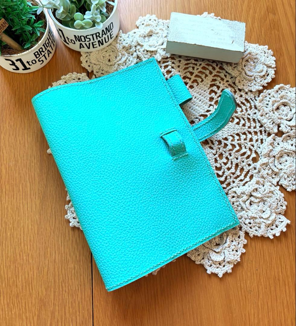 A5 手帳カバー 牛革 ティファニーブルー ターコイズ 本革 レザー ほぼ
