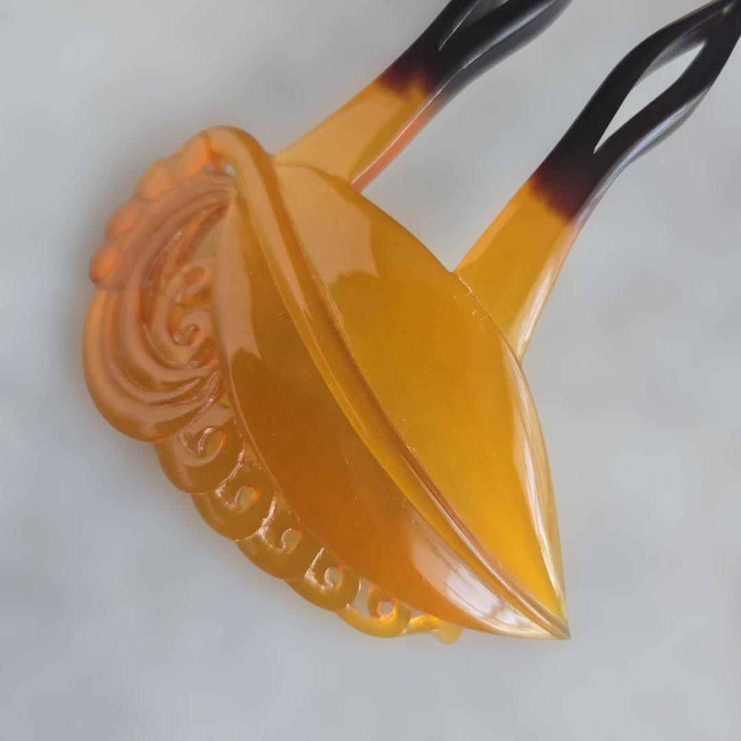 鼈甲　簪　かんざし　白甲　べっ甲　唐草文様　あ7　和装　着物　浴衣　アンティーク