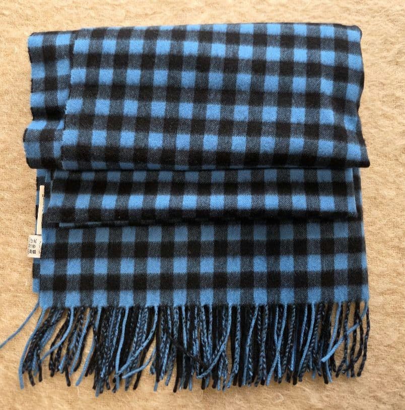 アソースメレ 大判ストール 青x黒 ブロックチェック カシミア 大判ストールASAUCE MELER