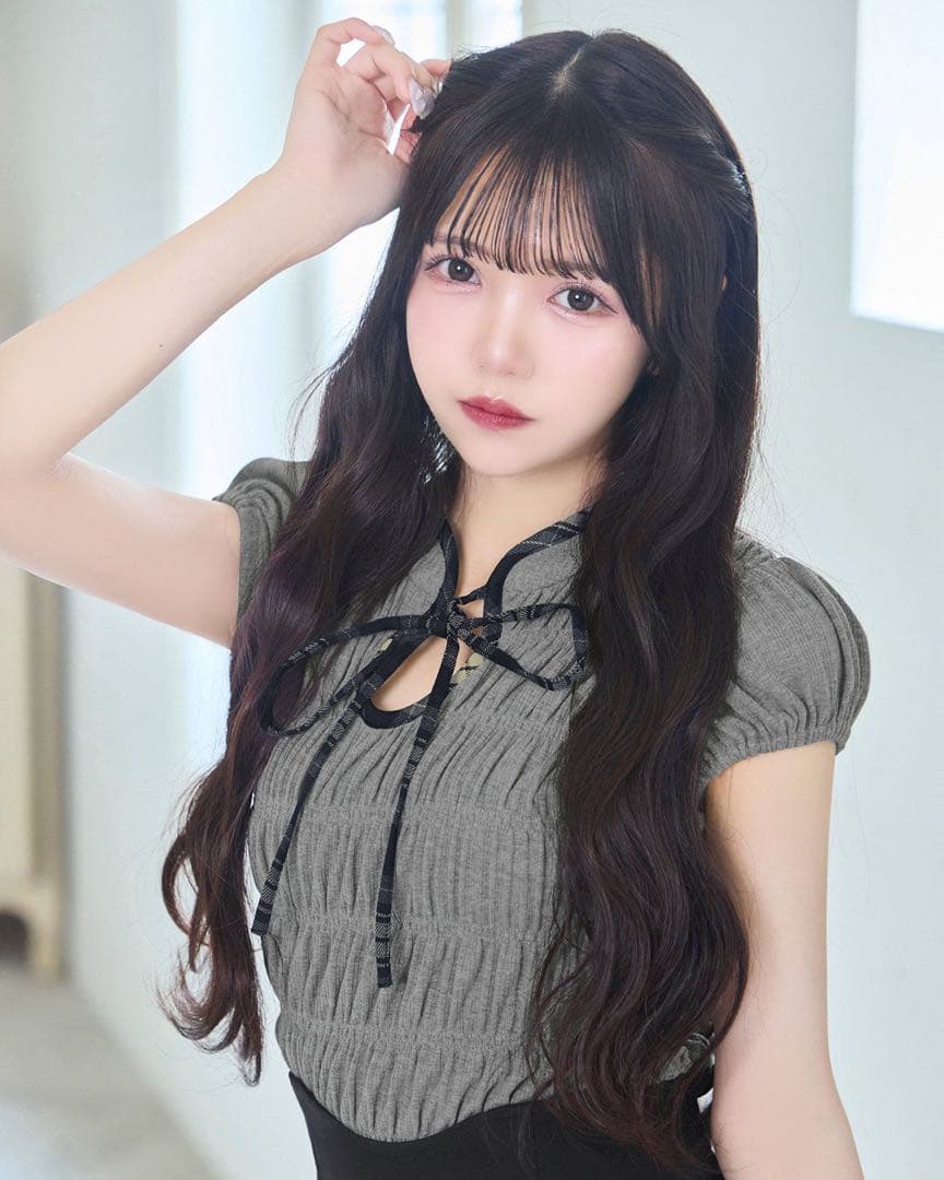 michellMacaron ミシェルマカロン シャーリングリボントップス XS