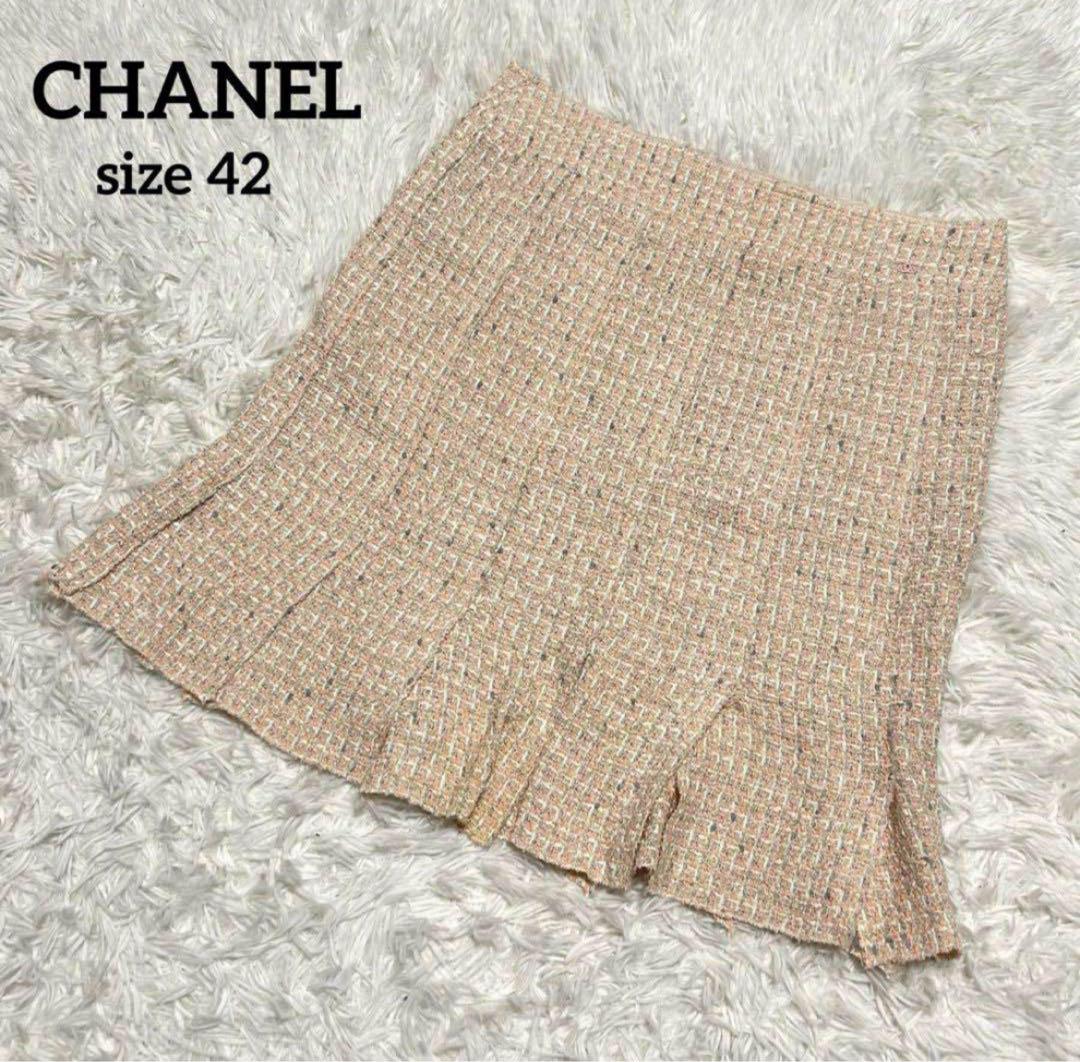 ★極美品★ CHANEL シャネル ミニスカート ツイード ココマーク 42 CHANEL シャネル ニットスカート ショート ツイード ココマーク