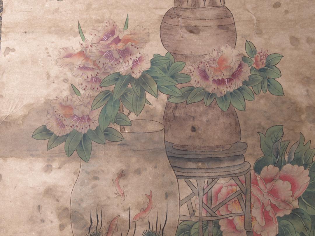 古民家整理品　中国五代作家　巨然作　掛け軸　肉筆水彩絵　 AK538A14-3 古民家整理品 中国五代作家 巨然作 掛け軸 肉筆水彩絵 AK538A14-3