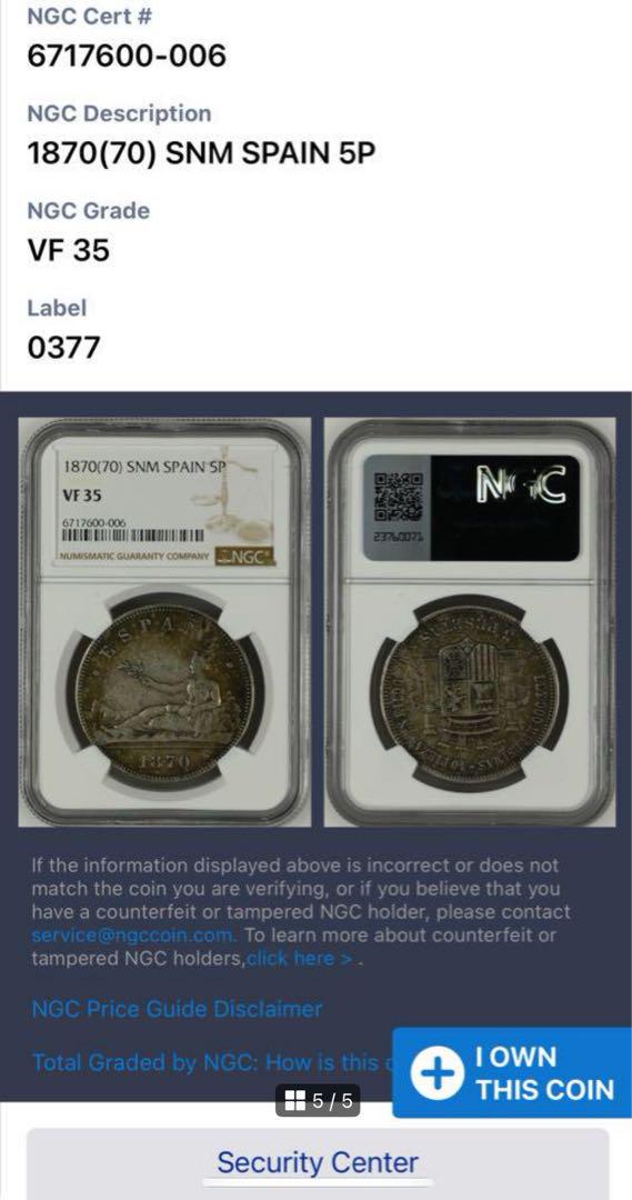 1870年 スペイン 2ペセタ NGC認証 日本人気超絶の スペイン スペインの女神 1870年銘 2ペセタ銀貨
