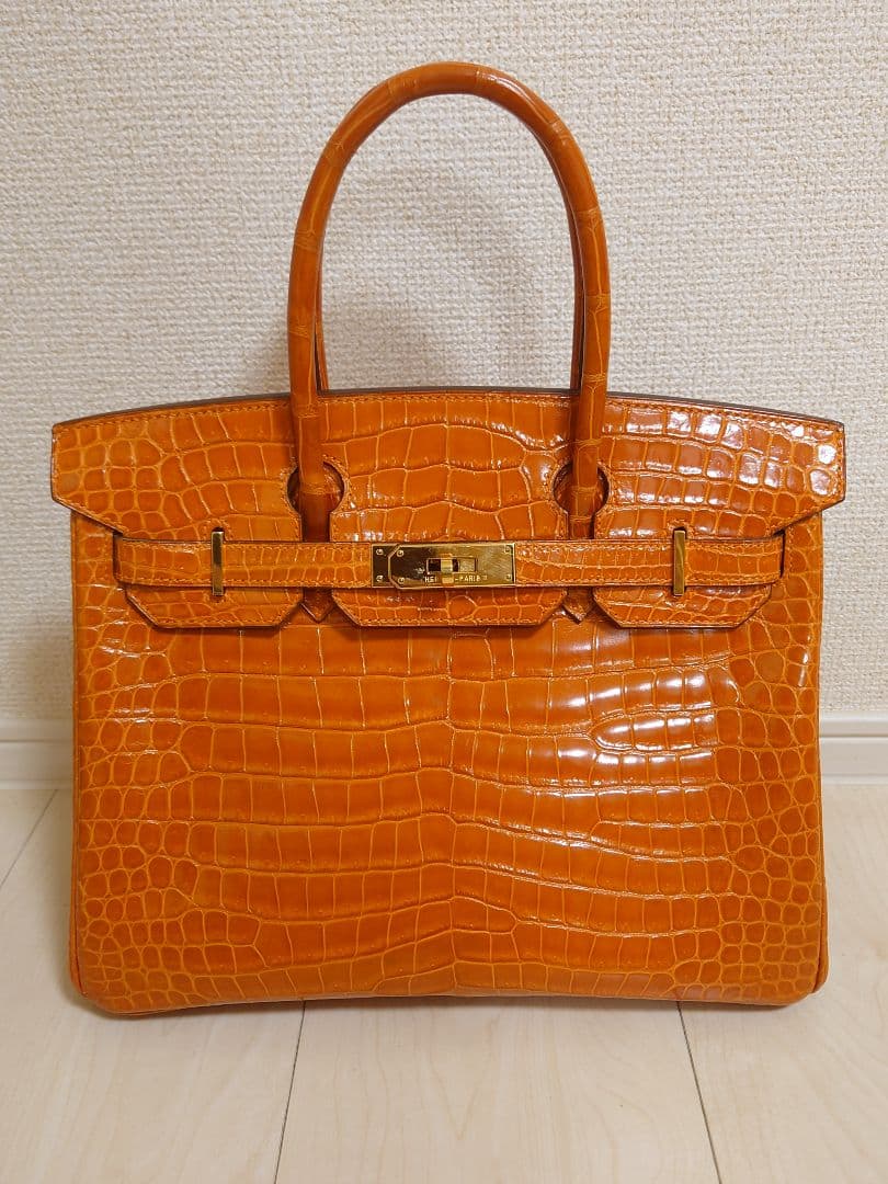 エルメス　バーキン30 ポロサス　オレンジ　ゴールド金具　□H刻印　バーキン