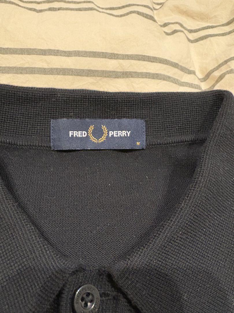 FRED PERRY ブラック ストライプ ニットポロ M