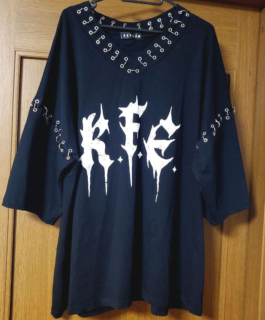 REFLEM　リングピアス付き　Tシャツ　ロゴ　イラスト　オーバーサイズ　黒