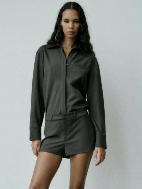 再値下げ 【美品】ZARA ギャバジンシャツスタイルジャンプスーツ