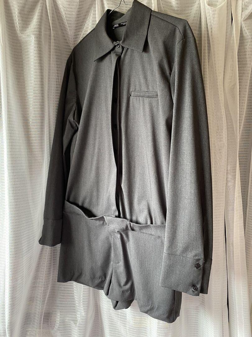 再値下げ 【美品】ZARA ギャバジンシャツスタイルジャンプスーツ