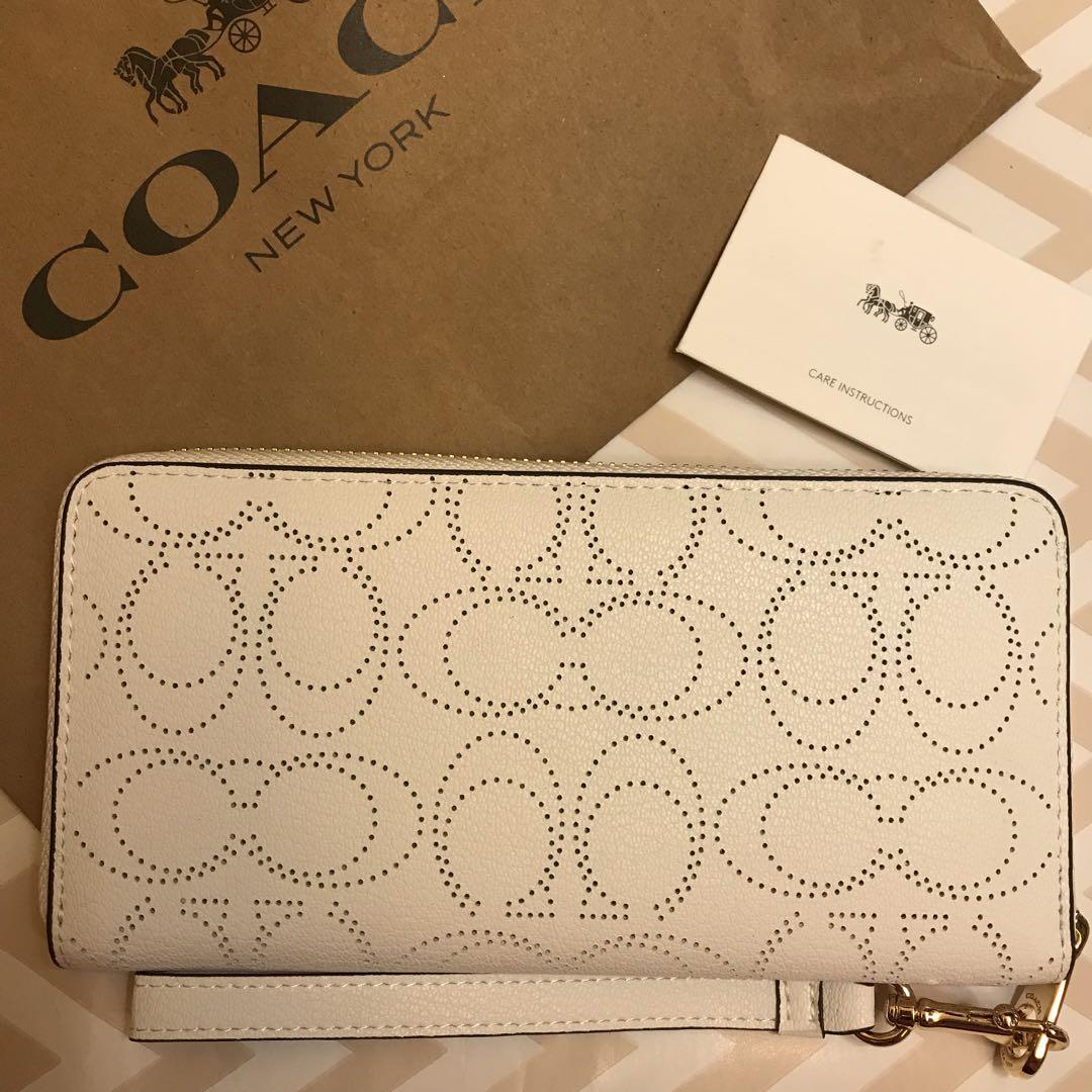 COACH コーチ 長財布 シグネチャー ホワイト ストラップ付き
