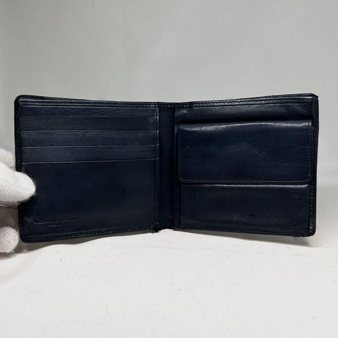 美品】Dior レザー×キャンバス 二つ折り財布 トロッター 総柄
