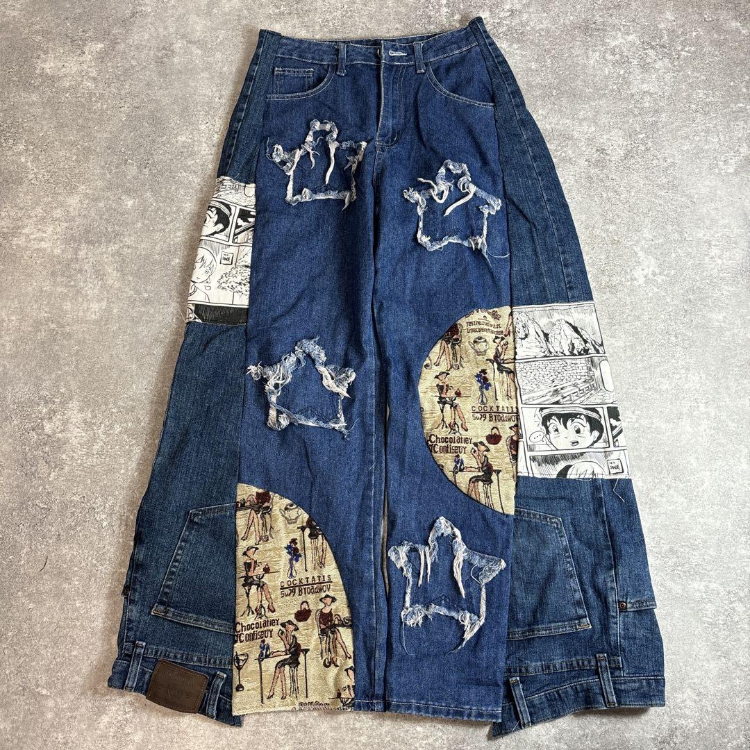 パッチワーク　カモ柄　フレアパンツ　裏原　リメイク パッチワーク カモ柄 フレアパンツ 裏原 リメイク