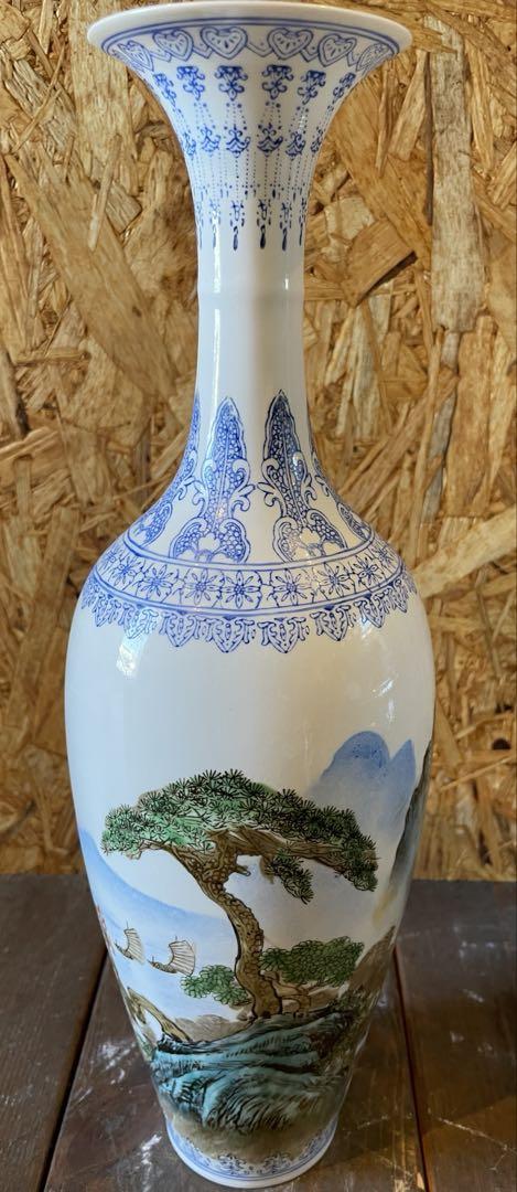 ③【中国 景徳鎮/ 花瓶 一輪挿し】中国陶器 中国 骨董品 山水楼閣人物文絵 ①【中国 景徳鎮/ 花瓶 一輪挿し】中国陶器 中国 骨董品 山水