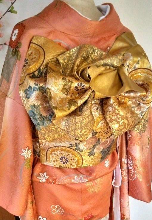 成人式 高級 袋帯 そ刺繍 ゴールド 簡単着付 一部仕立て 正絹