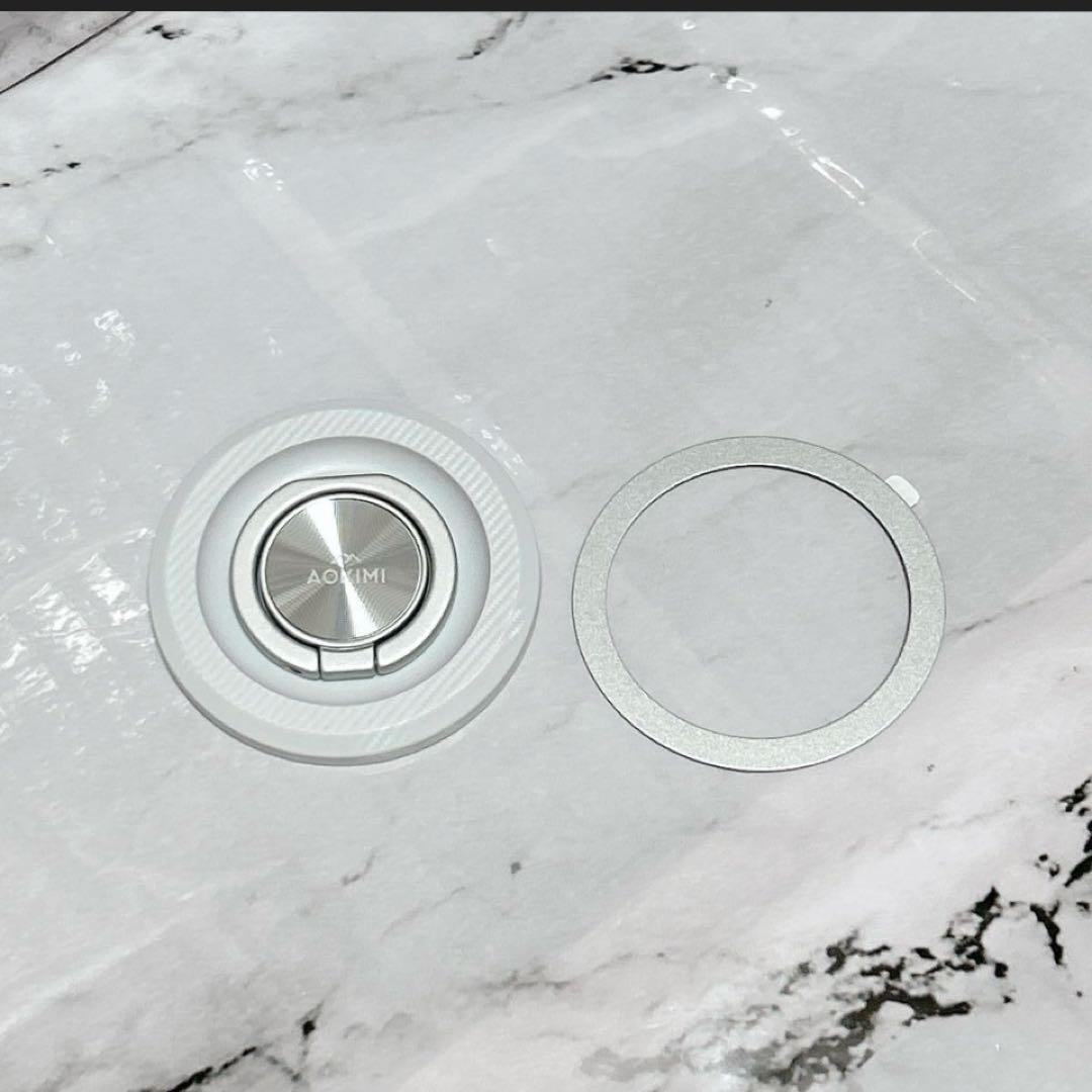 携帯リング スマホリング 強力 マグネット 磁石 スマホスタンド 白