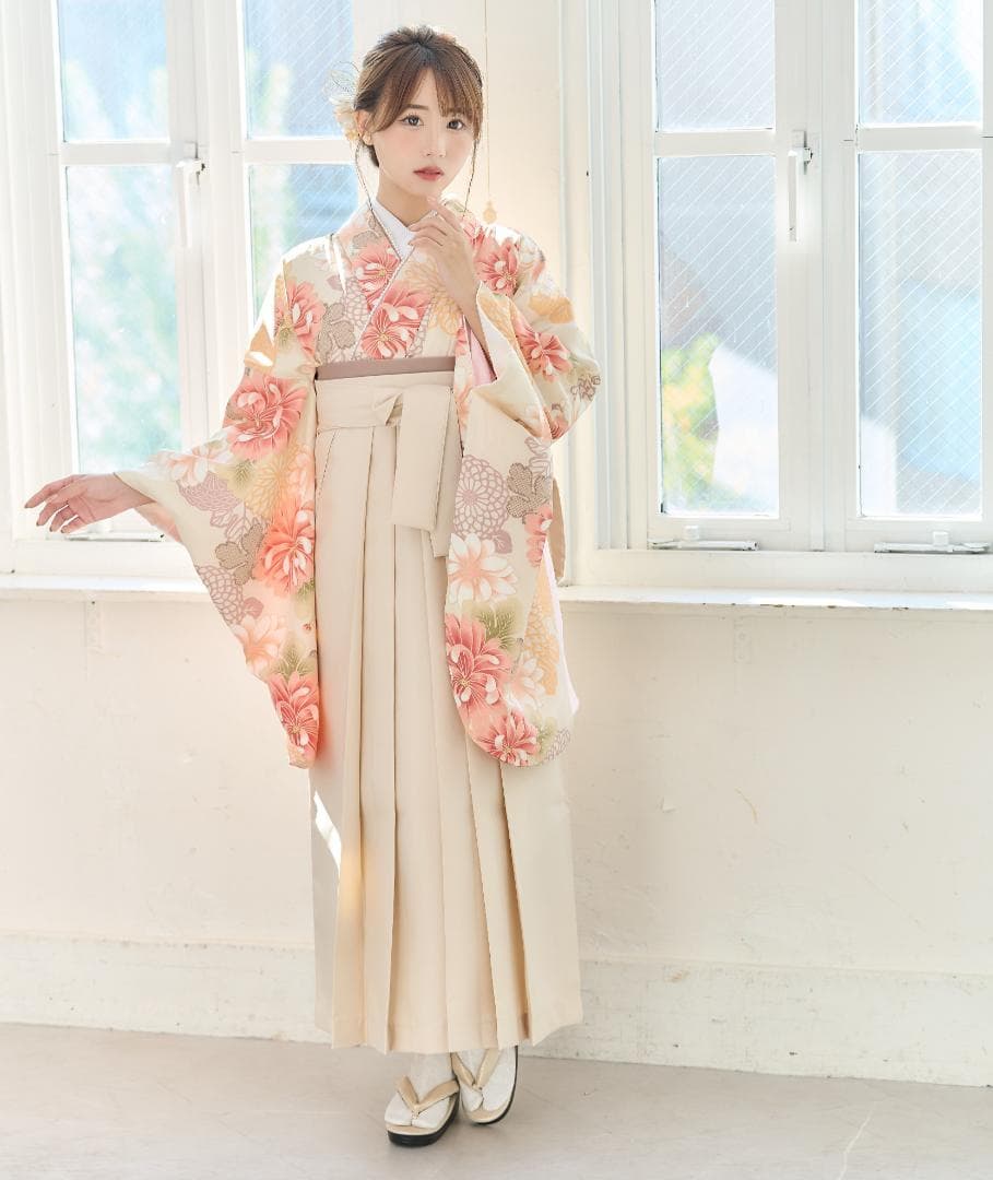 新品袴3点セット 卒業式 小学生 大学生 アイボリー オレンジ ピンク 25IV