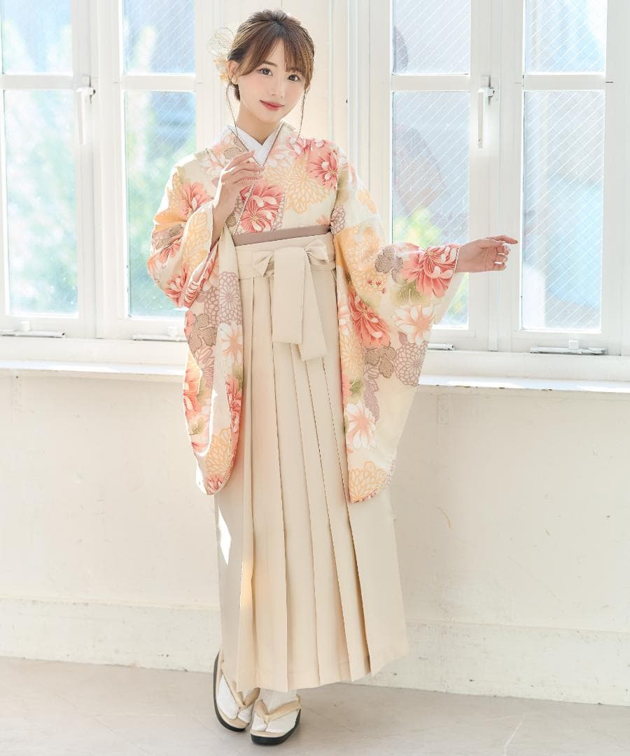 新品袴3点セット 卒業式 小学生 大学生 アイボリー オレンジ ピンク 25IV