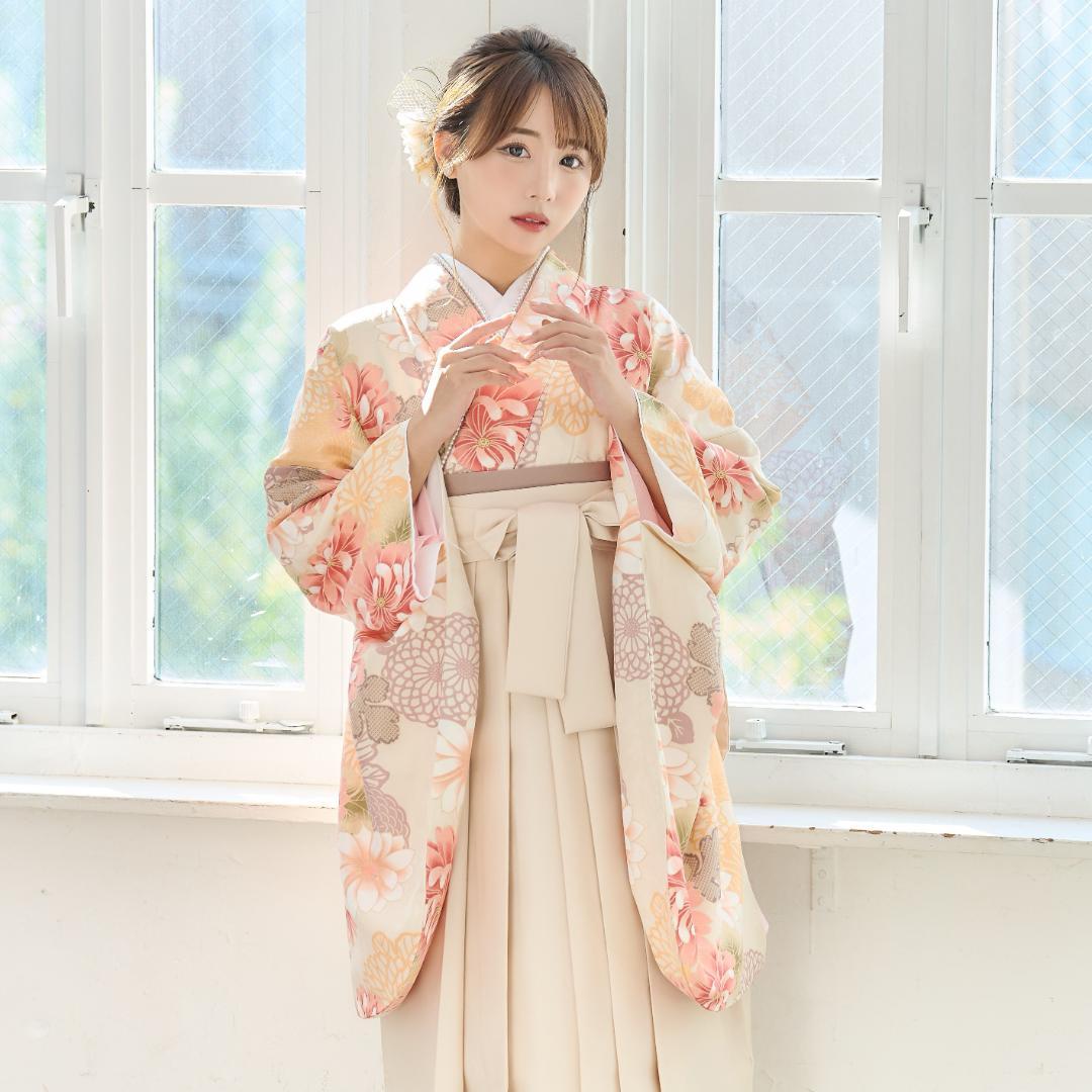 新品袴3点セット 卒業式 小学生 大学生 アイボリー オレンジ ピンク 25IV