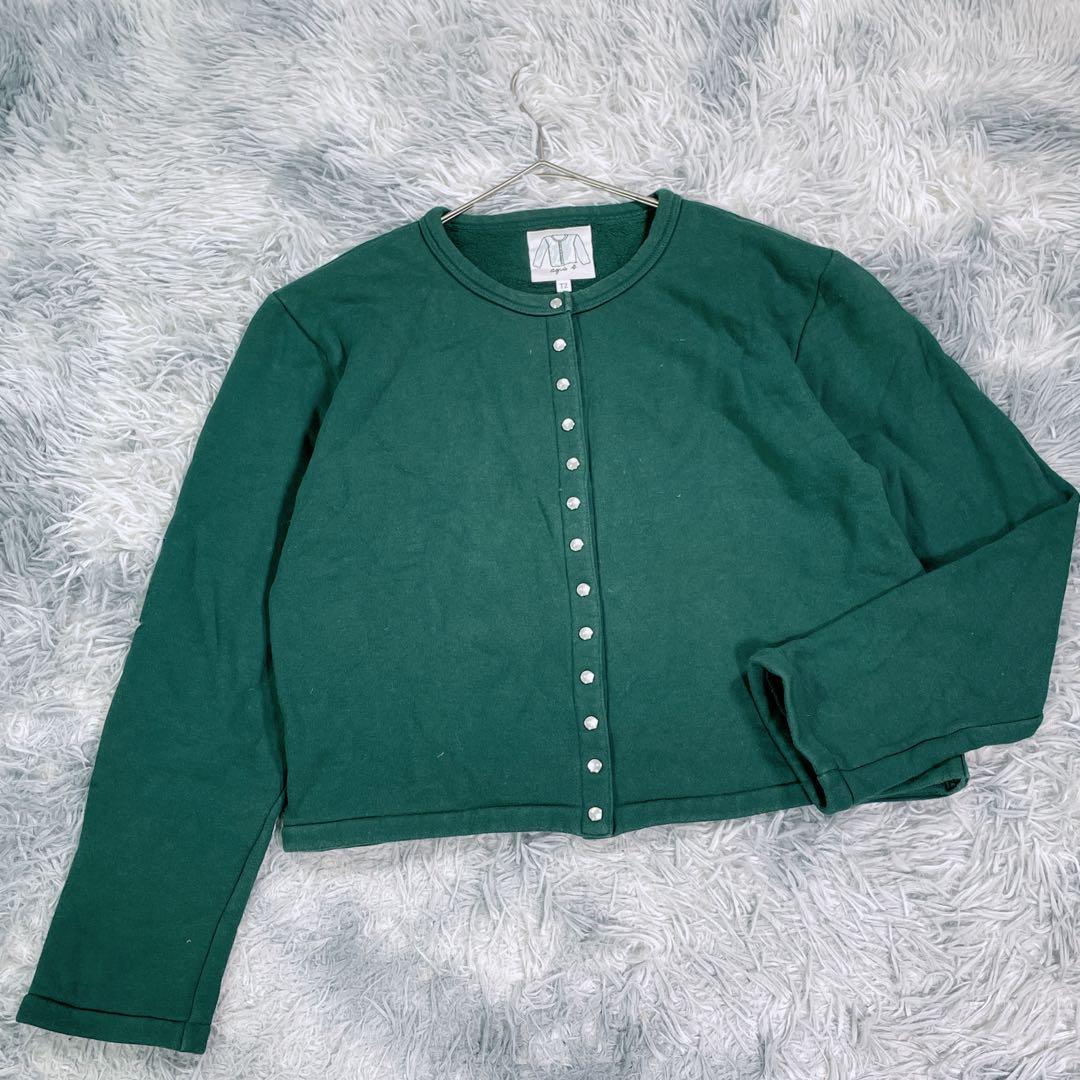agnes b. 2 カーディガン グリーン コットン100% 秋冬 レディースM