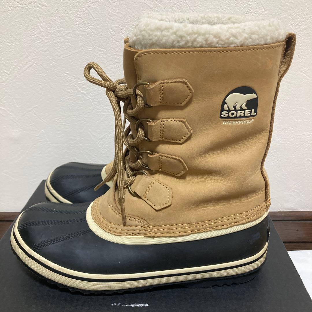 SOREL 24cm 防水スノーブーツ ベージュ/ブラック - メルカリ