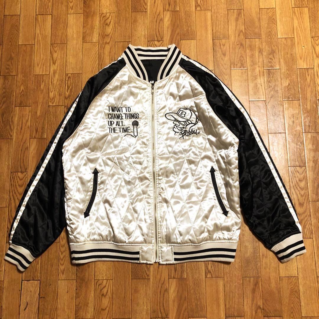 90〜00s BOBBY GANG キルティング スカジャン 黒 シルバー L