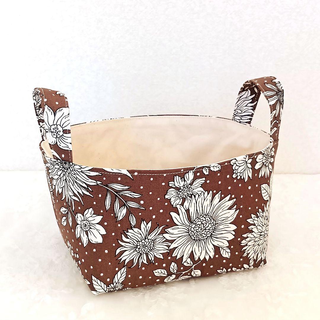 布バスケット　ハンドメイド 布バスケット S モノトーンフラワー 茶色 ハンドメイド - メルカリ