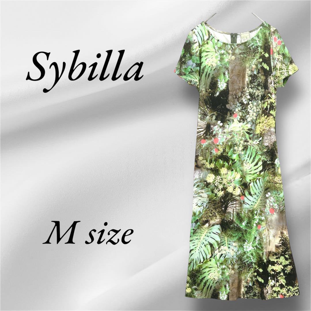 美品♡ 【Sybilla シビラ】 半袖 ロングワンピース (M) 総柄 緑