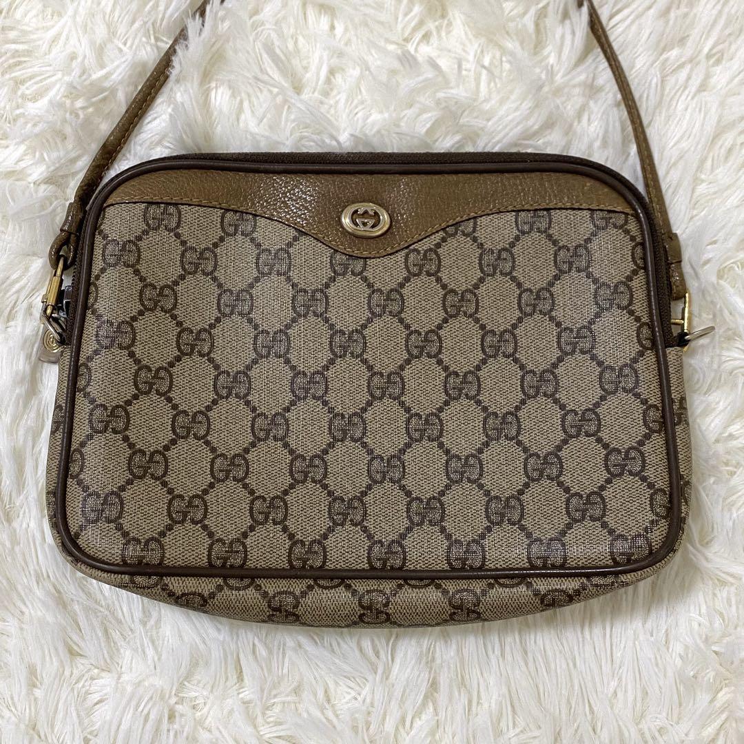 ✨美品✨GUCCI GG ショルダーバッグ レザー PVC ブラウン ロゴ金具 ✨美品✨GUCCI GG ショルダーバッグ ブラウン レザー ロゴ