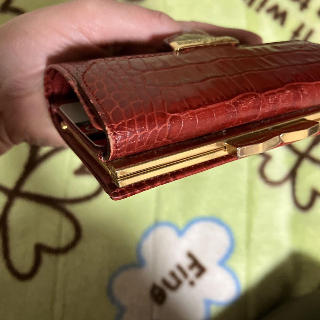 イブサンローラン　がま口財布赤 稀少✨】イヴサンローラン がま口 クロコ型押し 二つ折り財