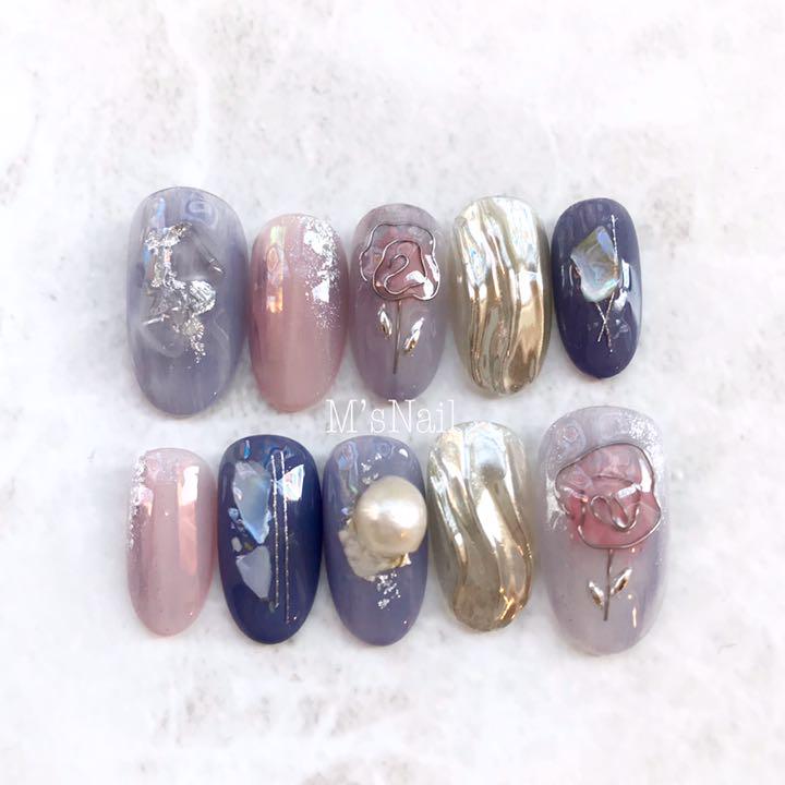 ネイルチップ ニュアンス 紫 ピンク ちゅるん うるうる オーダーネイル