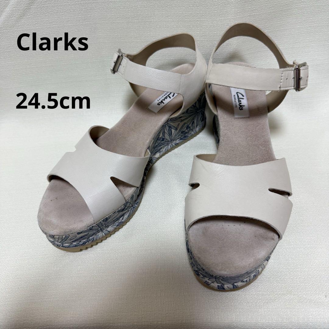【美品】クラークス (24.5) サンダル ウェッジソール ストラップ 39