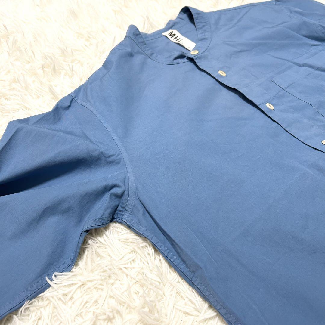 MHL✨バンドカラー ノーカラー　コットン　長袖シャツ　ブルー　L MHL✨バンドカラー ノーカラー コットン 長袖シャツ ブルー L