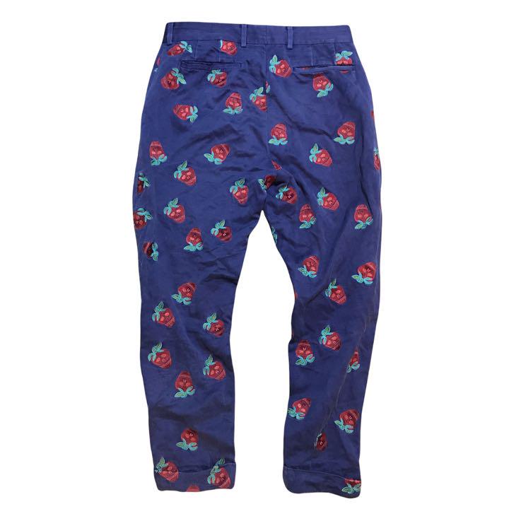 日本製在庫 PaulSmith ポールスミス ドクロ 苺 刺繍ロゴ パンツ リネン混 L OhgZa-m63676466119 人気新品