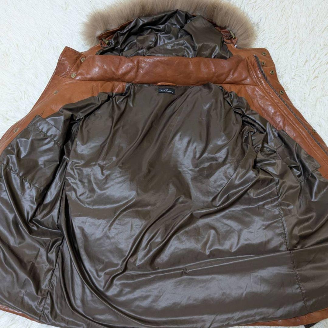 Paul Smith 羊革 ダウンジャケット ラクーンファー ブラウン 3way