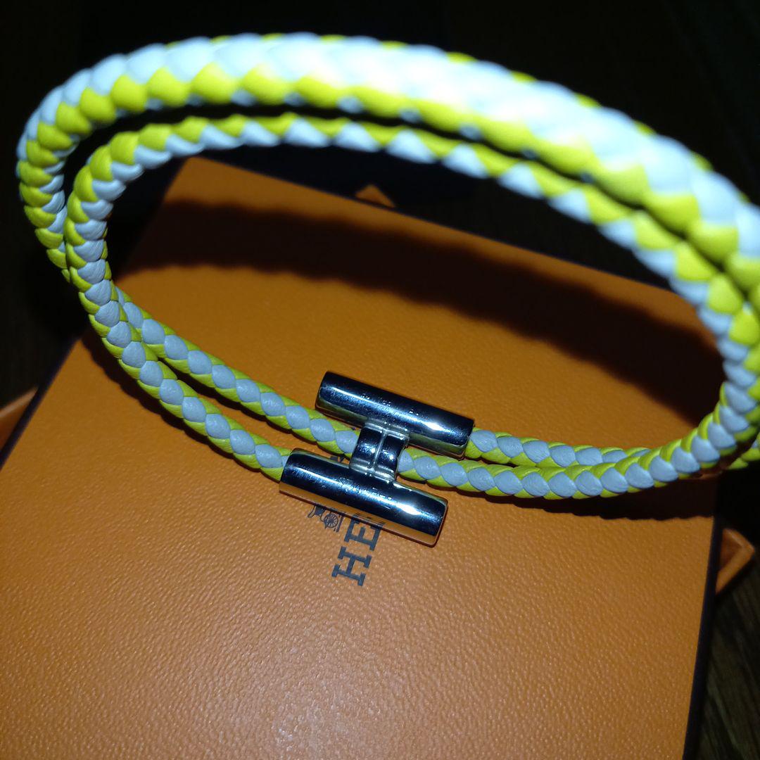 HERMES イエローとホワイト 編み込みブレスレット