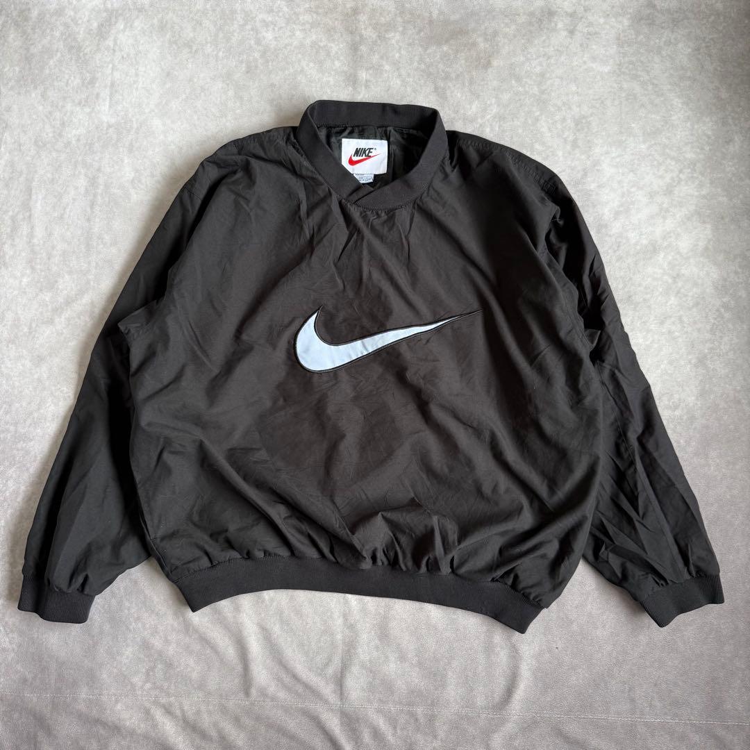 90s ナイキ ナイロンプルオーバー USA製 L ブラック 銀タグ