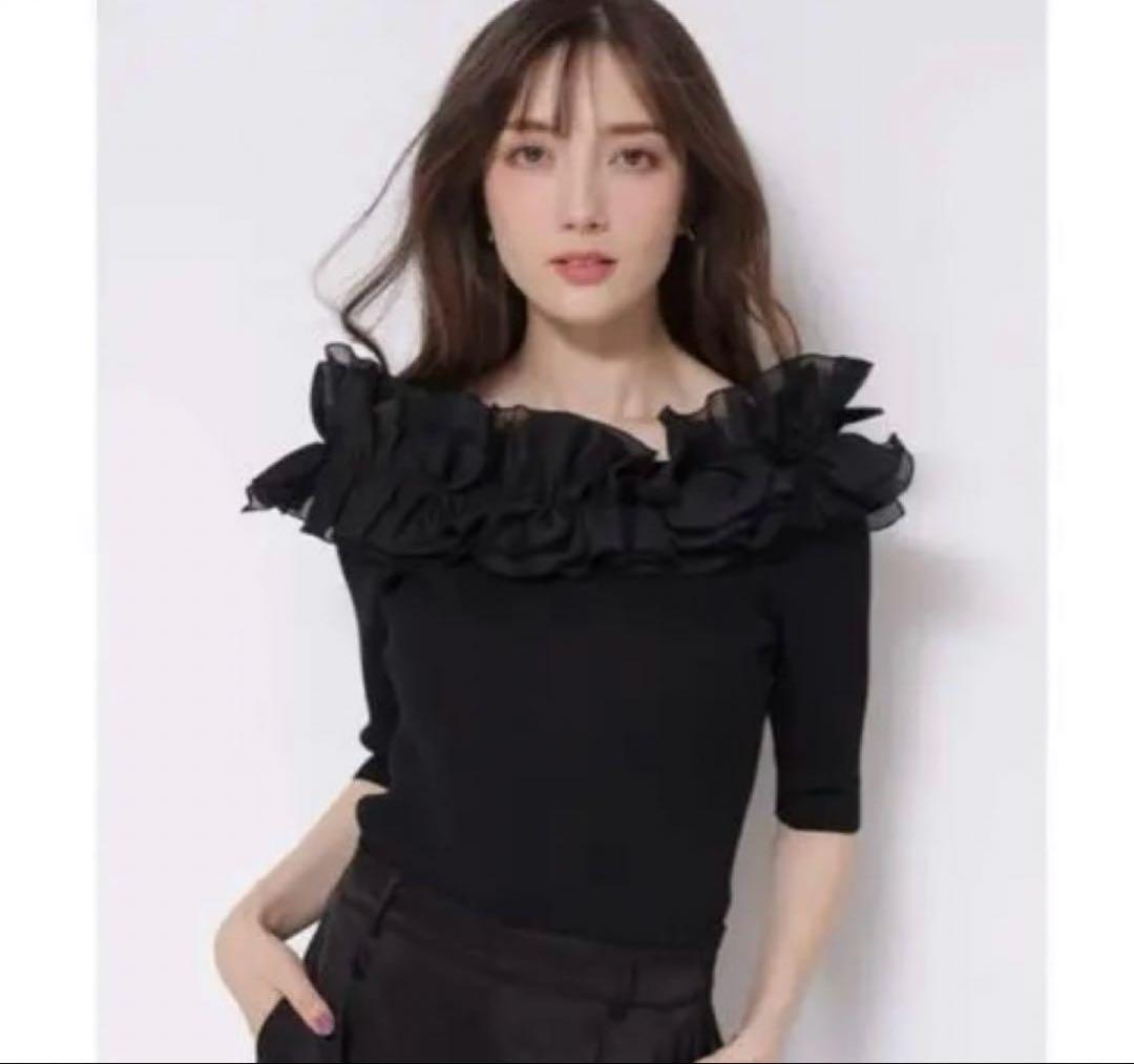 新品Apuweiser-riche リボンオフショルニット 黒②