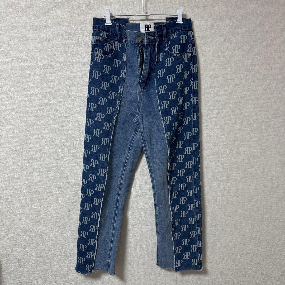 PROPCELL ロゴプリントデニムパンツ ハイウエストパンツ