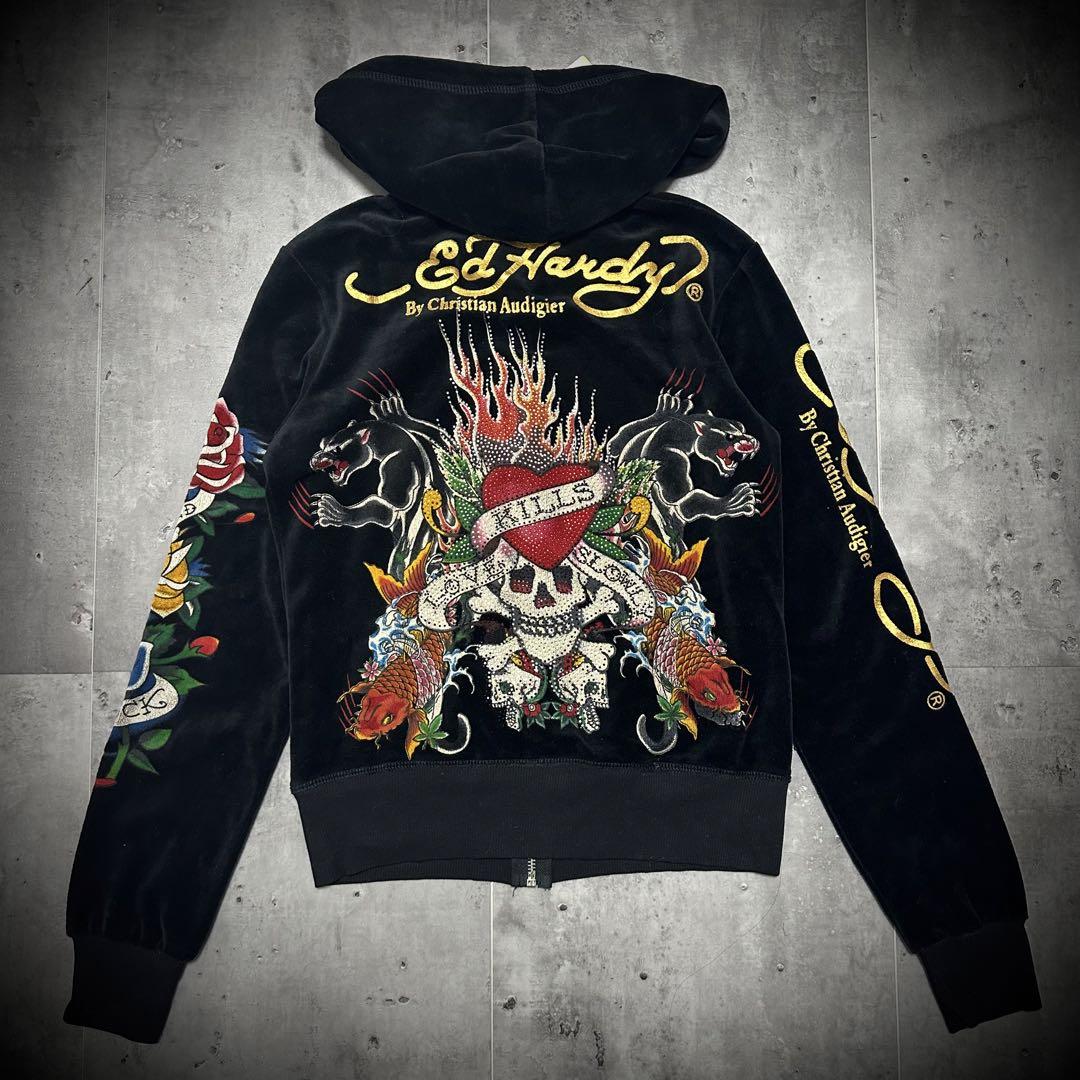 新品 ed hardy ベロア ジップパーカー ラインストーン 新品 ed hardy ベロア ジップパーカー ラインストーン