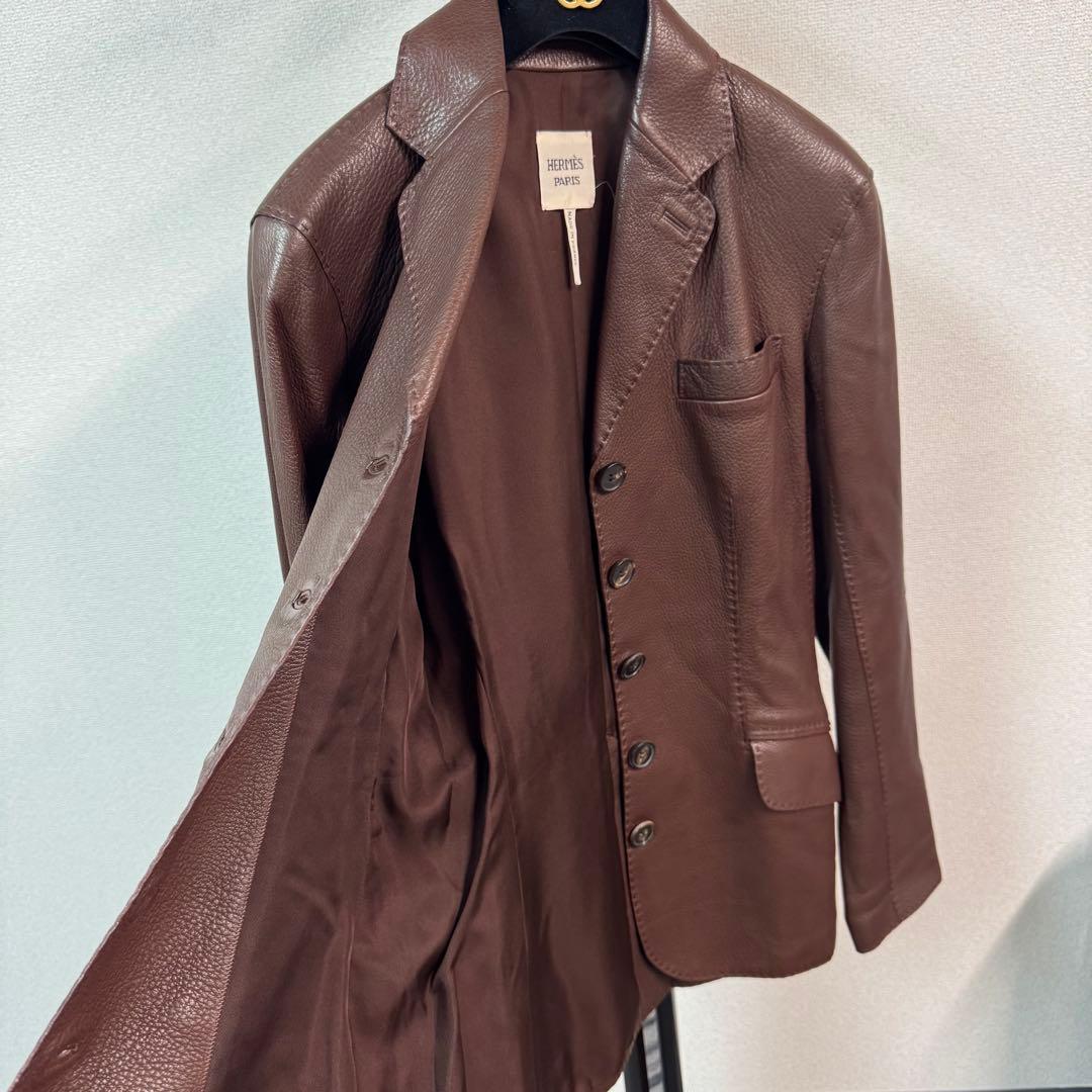 エルメス ディアスキン 40サイズ レザージャケット 鹿革 シルク裏地 ブラウン エルメス ディアスキン 40サイズ レザージャケット 鹿革 シルク裏地 ブラウン