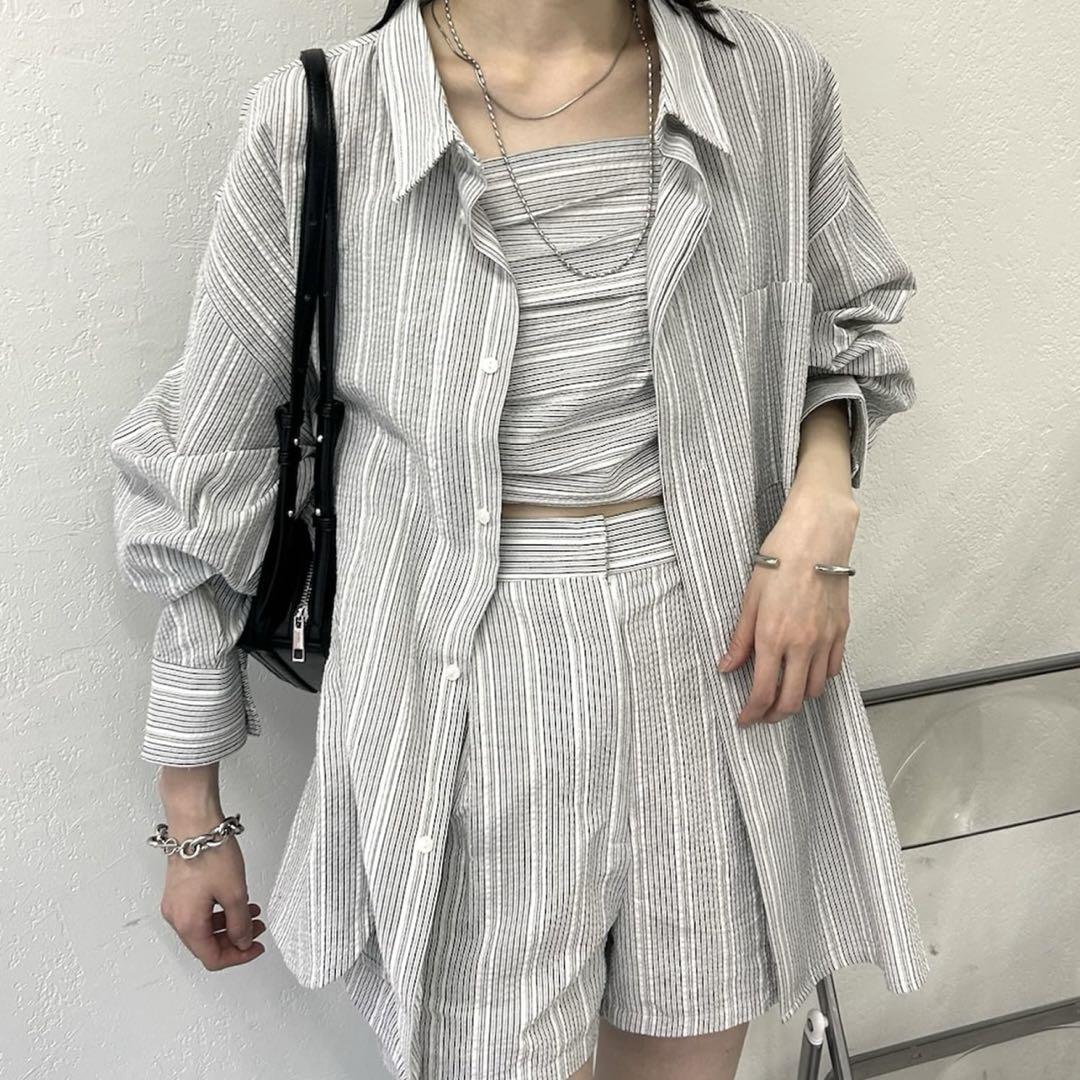 mystic ビスチェセットBIGシャツ ショートパンツ グレー セット