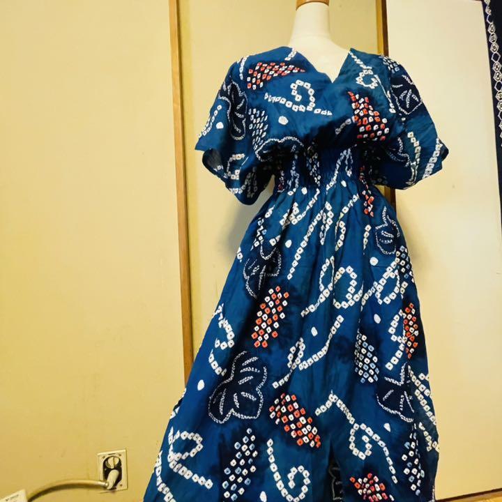 浴衣 リメイク 有松絞り ワンピース ハンドメイド ロング マキシ シンプル - メルカリ 浴衣 リメイク 有松絞り ワンピース ハンドメイド ロング マキシ シンプル - メルカリ