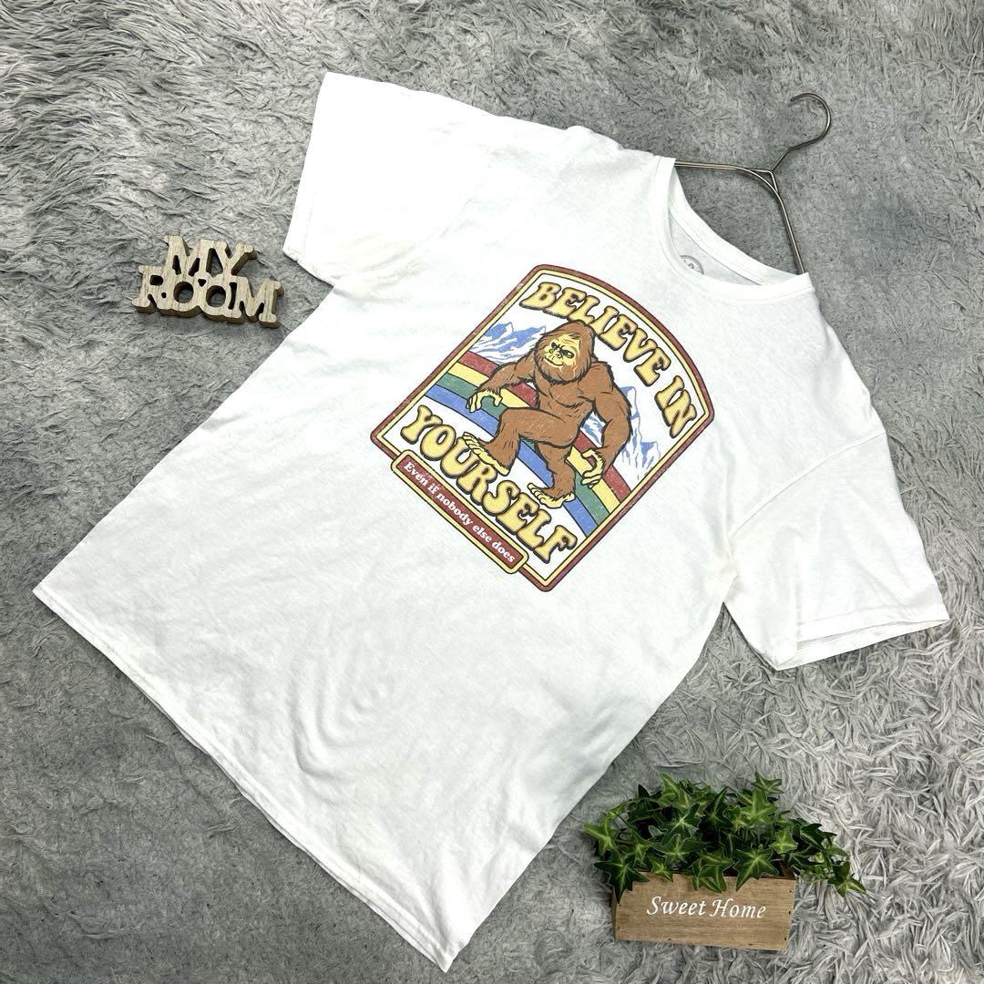 ビッグフットプリントTシャツ BELIEVEメッセージ L